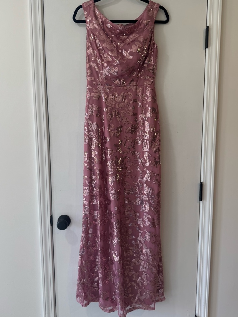 Mauve Pink Sequin Floral Evening Gown